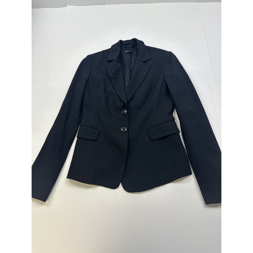 Benetton Women's Sz 40 Wool Black Jacket Blazer Made In Italy